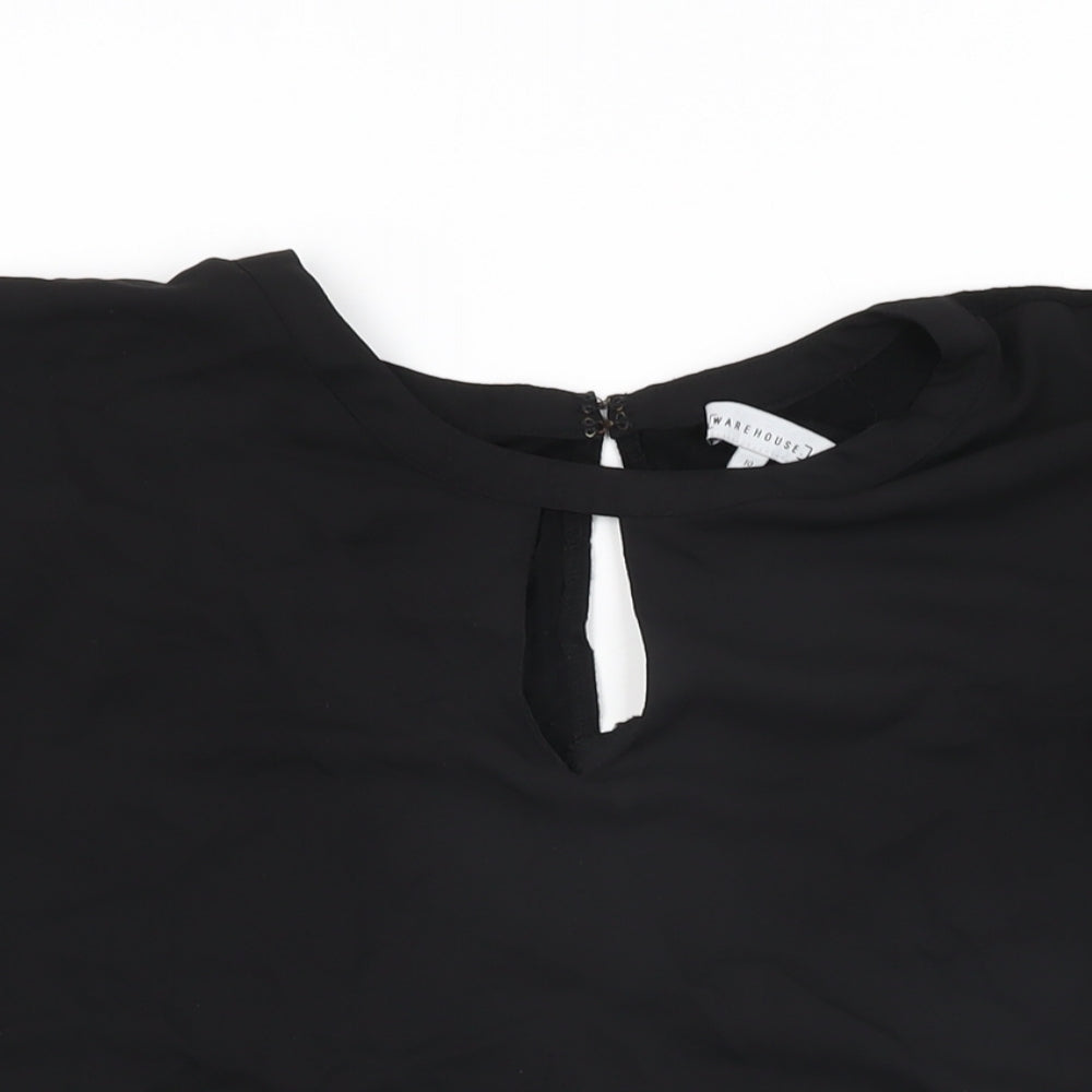 Warehouse Womens Black Polyester Basic T-Shirt Size 10 Round Neck
