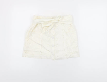 ASOS Womens White Floral Cotton Mini Skirt Size 8 Button