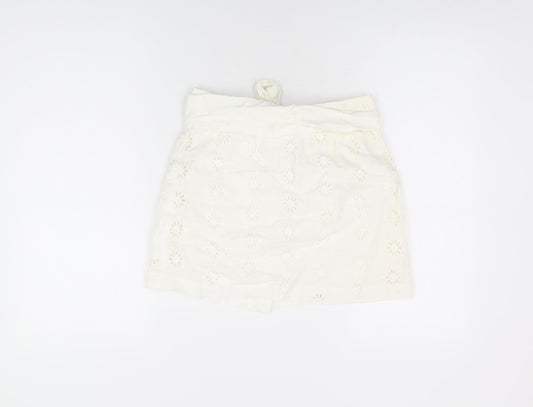 ASOS Womens White Floral Cotton Mini Skirt Size 8 Button