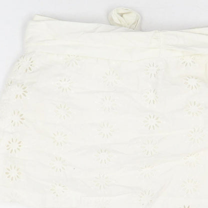 ASOS Womens White Floral Cotton Mini Skirt Size 8 Button