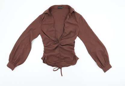 Womens UK Size 8 PRETTYLITTLETHING Brown Basic Blouse