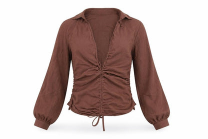 Womens UK Size 8 PRETTYLITTLETHING Brown Basic Blouse
