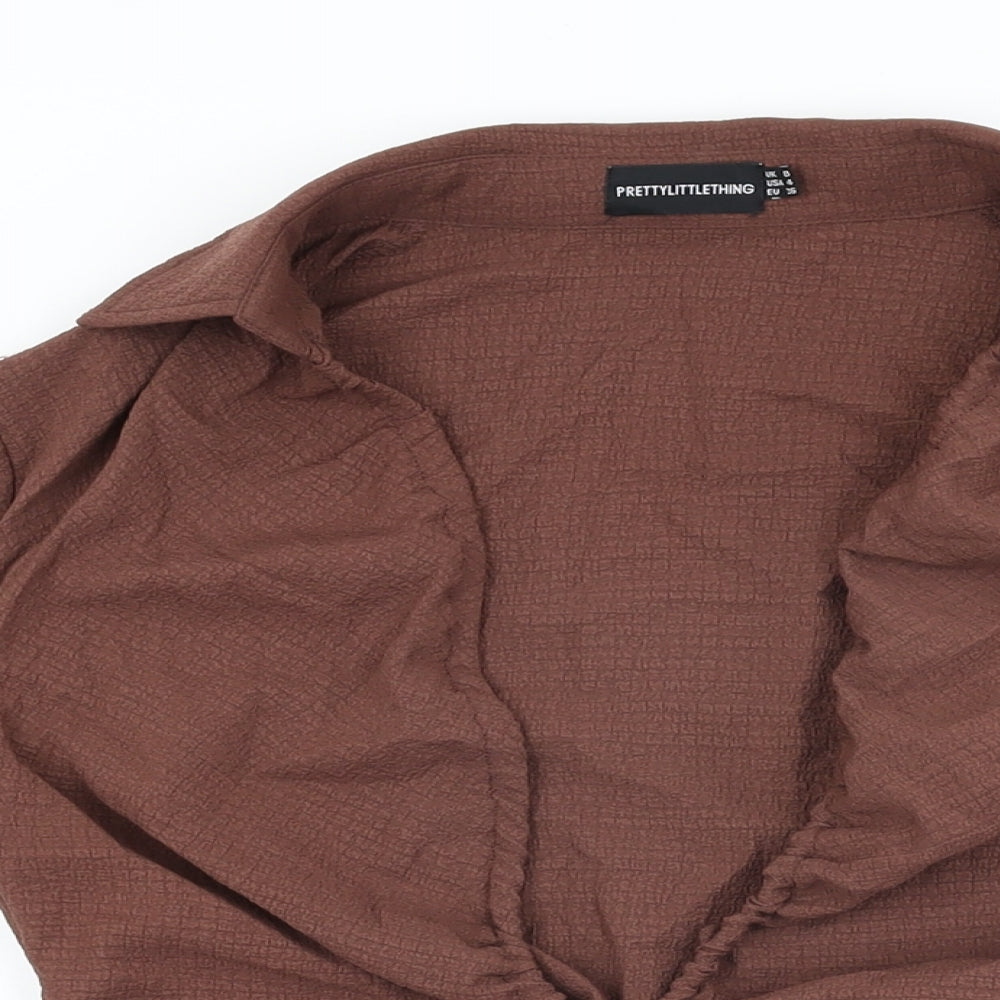 Womens UK Size 8 PRETTYLITTLETHING Brown Basic Blouse