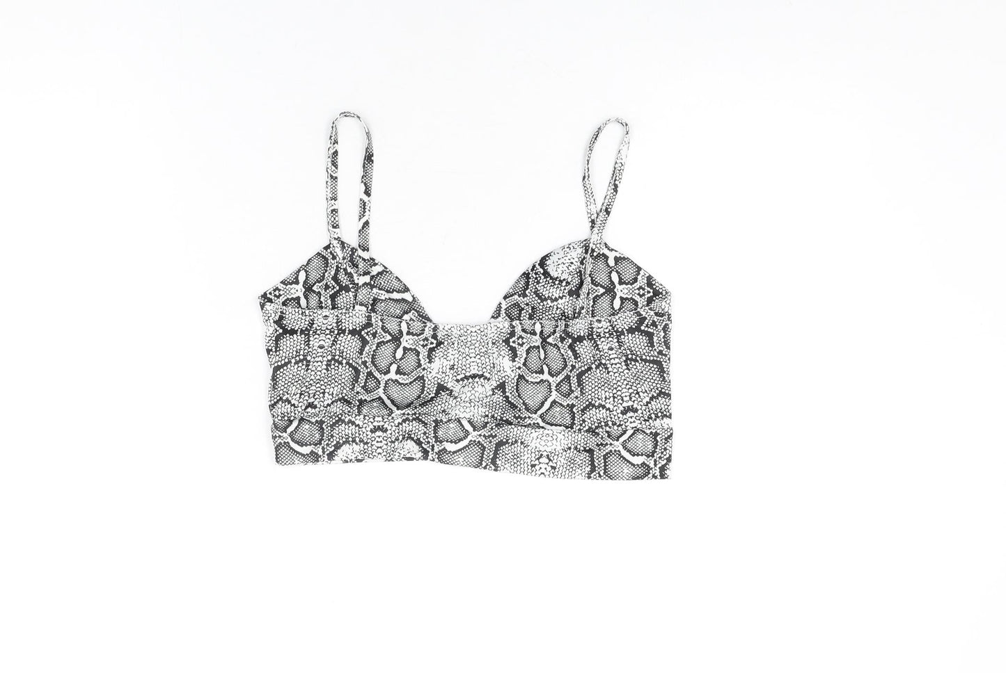 Nasty Gal Womens White Animal Print Polyester Cropped T-Shirt Size 10 V-Neck