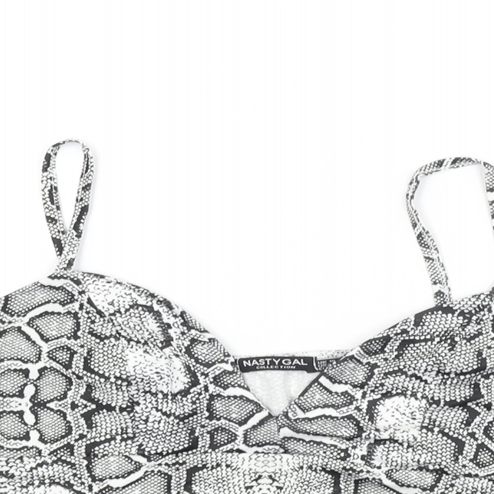 Nasty Gal Womens White Animal Print Polyester Cropped T-Shirt Size 10 V-Neck