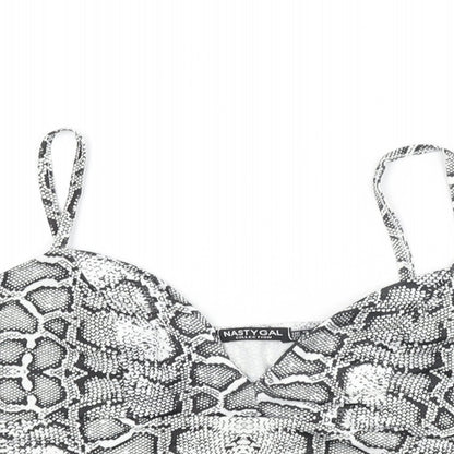 Nasty Gal Womens White Animal Print Polyester Cropped T-Shirt Size 10 V-Neck