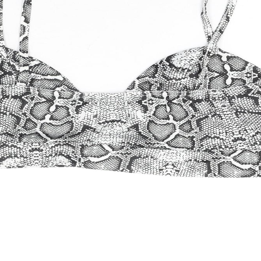 Nasty Gal Womens White Animal Print Polyester Cropped T-Shirt Size 10 V-Neck