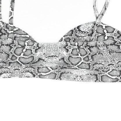 Nasty Gal Womens White Animal Print Polyester Cropped T-Shirt Size 10 V-Neck