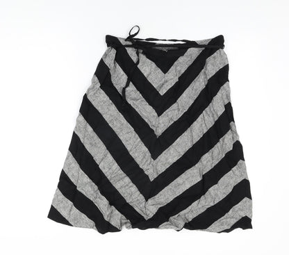 Marks and Spencer Womens Grey Striped Linen Swing Skirt Size 12