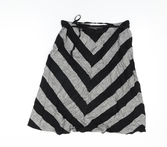 Marks and Spencer Womens Grey Striped Linen Swing Skirt Size 12