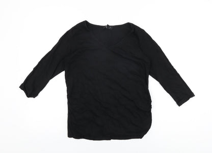 New Look Womens Black Cotton Basic T-Shirt Size 8 V-Neck