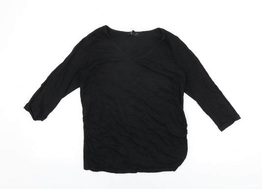 New Look Womens Black Cotton Basic T-Shirt Size 8 V-Neck