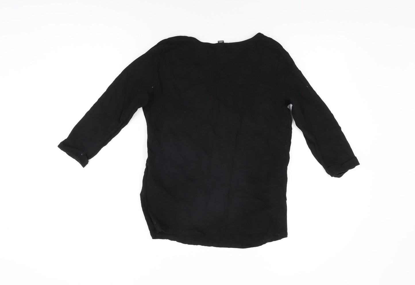 New Look Womens Black Cotton Basic T-Shirt Size 8 V-Neck