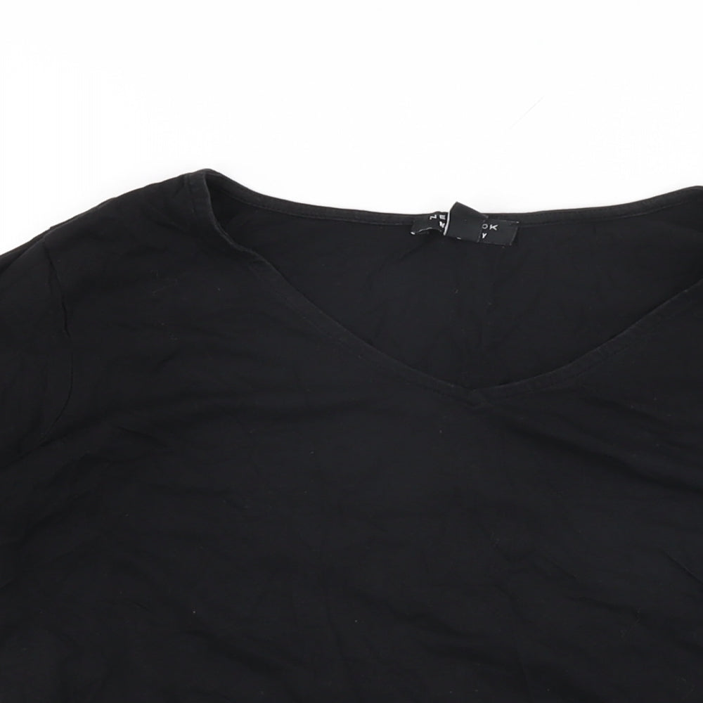 New Look Womens Black Cotton Basic T-Shirt Size 8 V-Neck