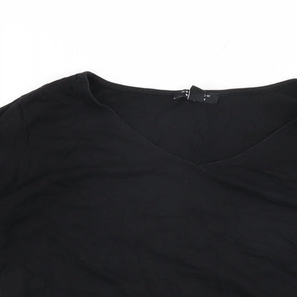 New Look Womens Black Cotton Basic T-Shirt Size 8 V-Neck