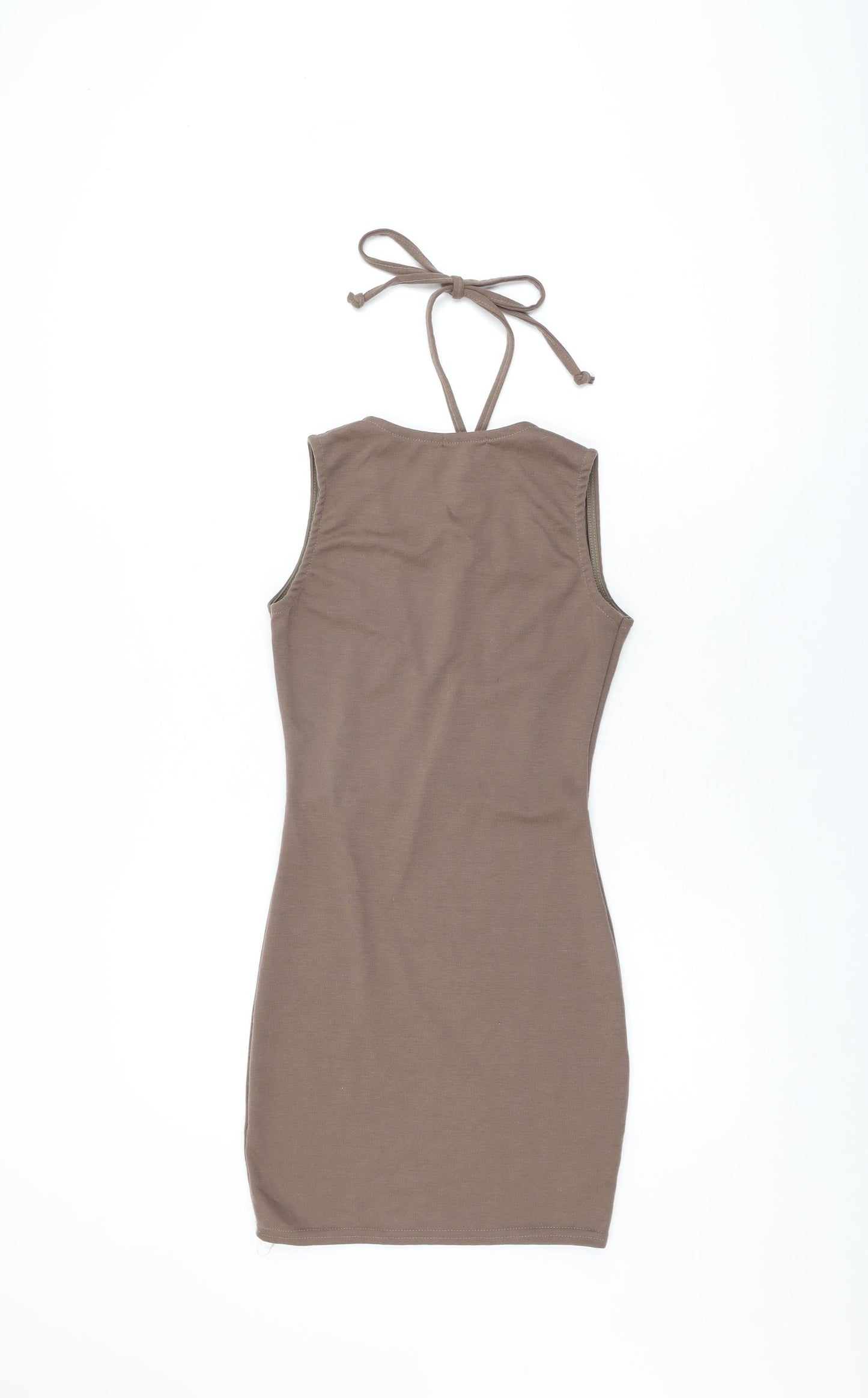 PRETTYLITTLETHING Womens Brown Polyester Bodycon Size 6 V-Neck Tie