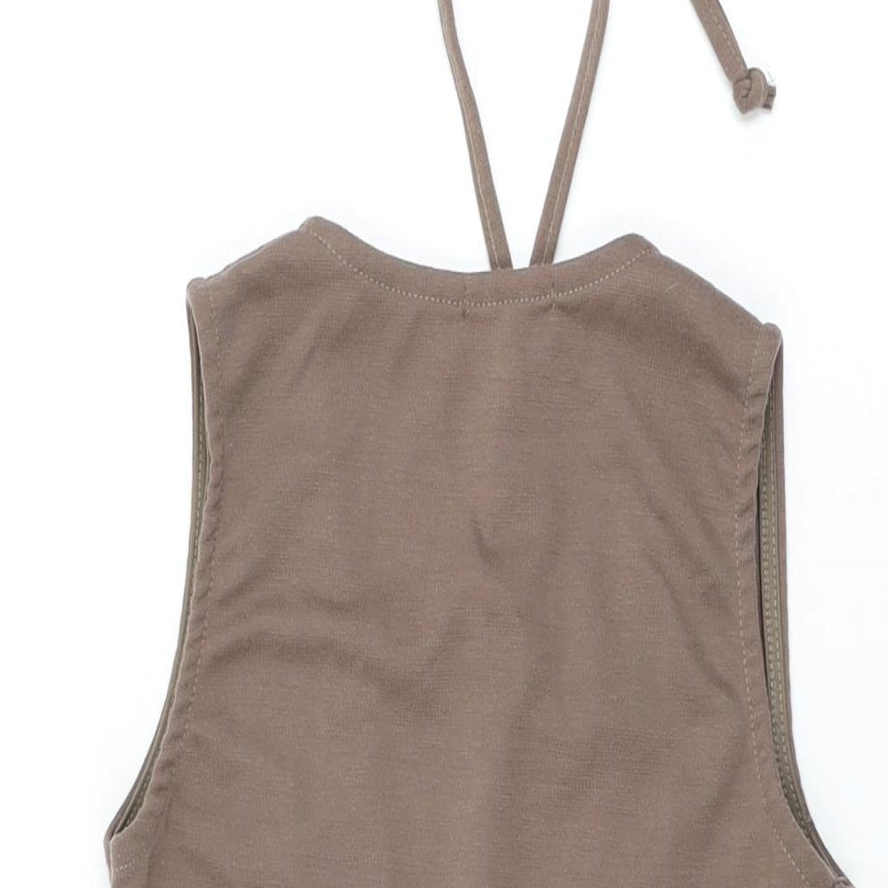 PRETTYLITTLETHING Womens Brown Polyester Bodycon Size 6 V-Neck Tie