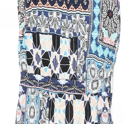 Warehouse Womens Multicoloured Geometric Viscose Maxi Size 8 V-Neck Pullover