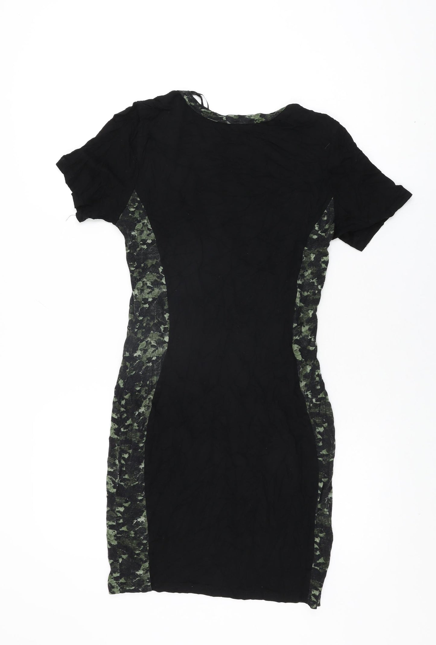 Select Womens Black Geometric Viscose Bodycon Size 10 Round Neck Pullover