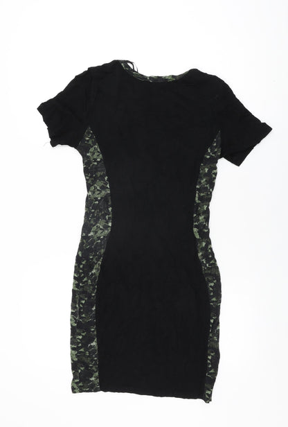 Select Womens Black Geometric Viscose Bodycon Size 10 Round Neck Pullover