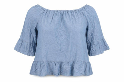 Tu Womens Blue Cotton Basic Blouse Size 18 Off the Shoulder