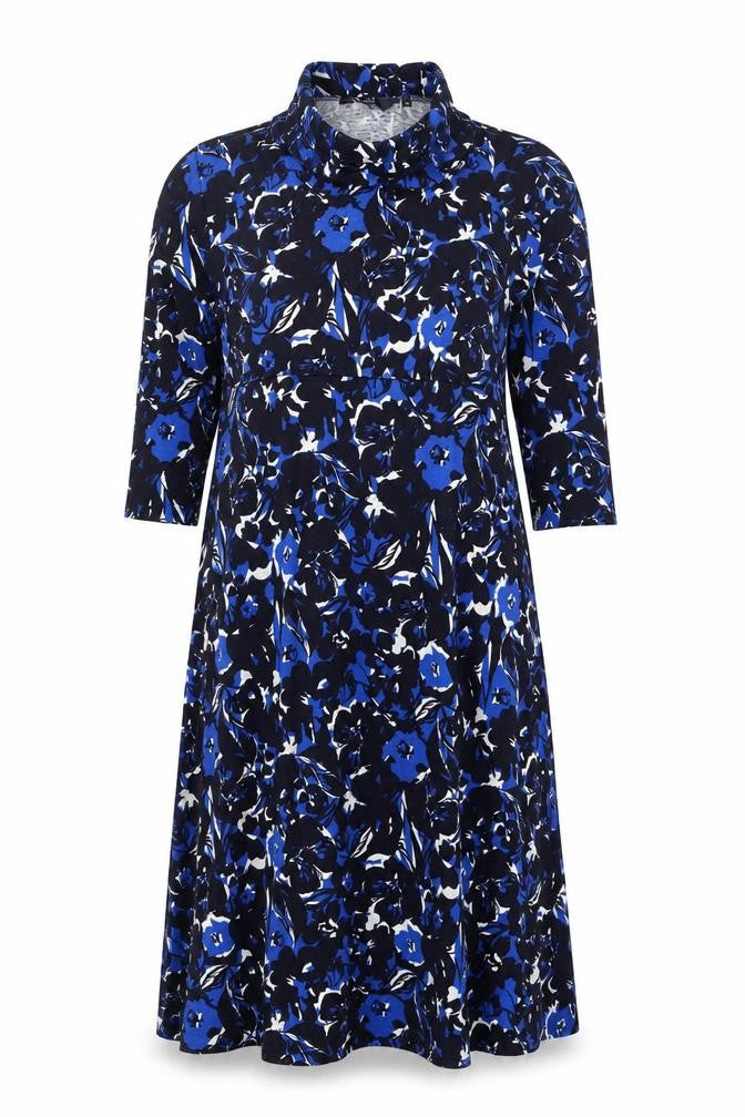 Isle Womens Blue Floral Polyester A-Line Size 14 High Neck Pullover