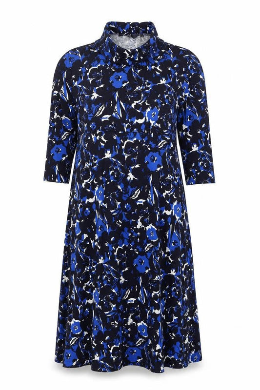 Isle Womens Blue Floral Polyester A-Line Size 14 High Neck Pullover