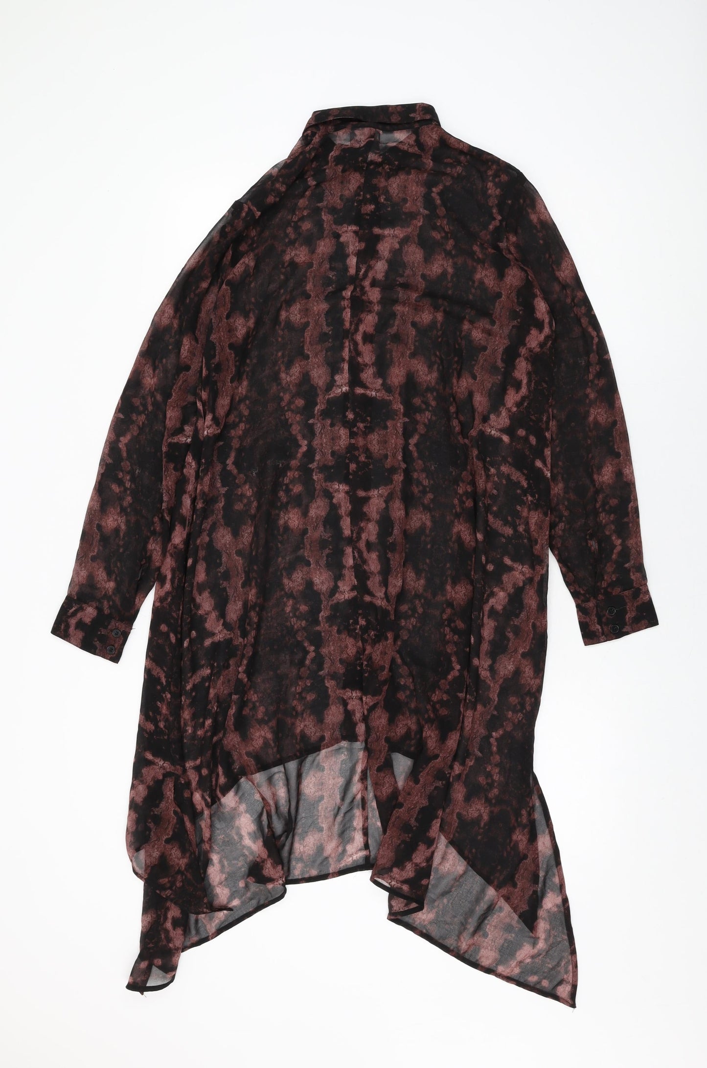 H&M Womens Black Geometric Polyester Shift Size 10 Collared Button