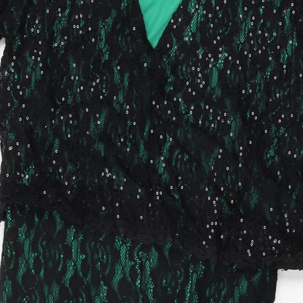 M&Cp Womens Black Floral Cotton Bodycon Size 14 Round Neck Zip