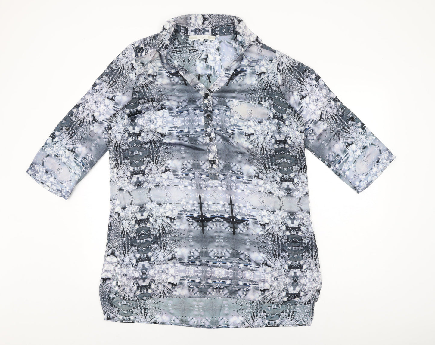 NEXT Womens Grey Geometric Polyester Basic Blouse Size 16 Collared