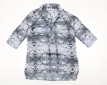 NEXT Womens Grey Geometric Polyester Basic Blouse Size 16 Collared