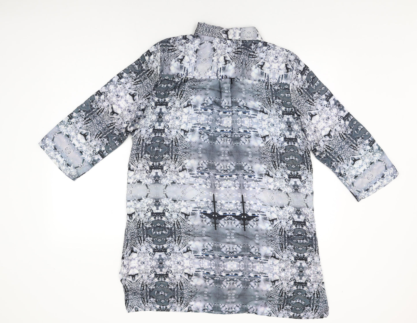 NEXT Womens Grey Geometric Polyester Basic Blouse Size 16 Collared