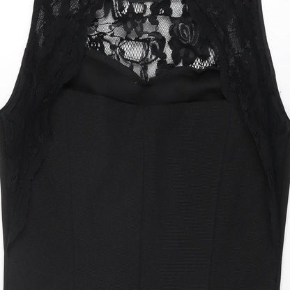M&Co Womens Black Polyester Bodycon Size 12 Round Neck Button