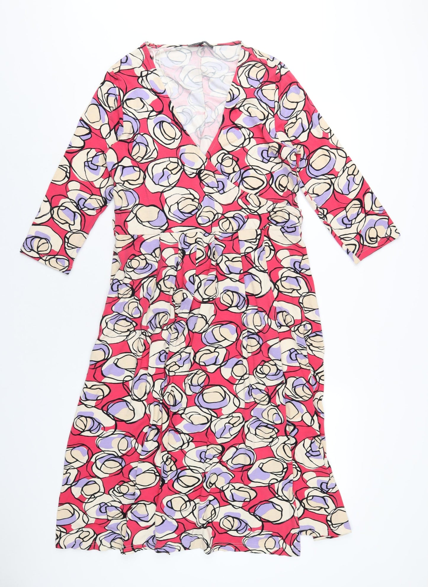 Betty Jackson Womens Pink Geometric Viscose A-Line Size 14 V-Neck Pullover