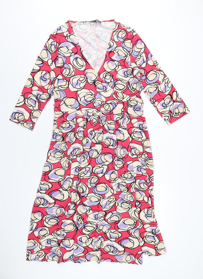 Betty Jackson Womens Pink Geometric Viscose A-Line Size 14 V-Neck Pullover