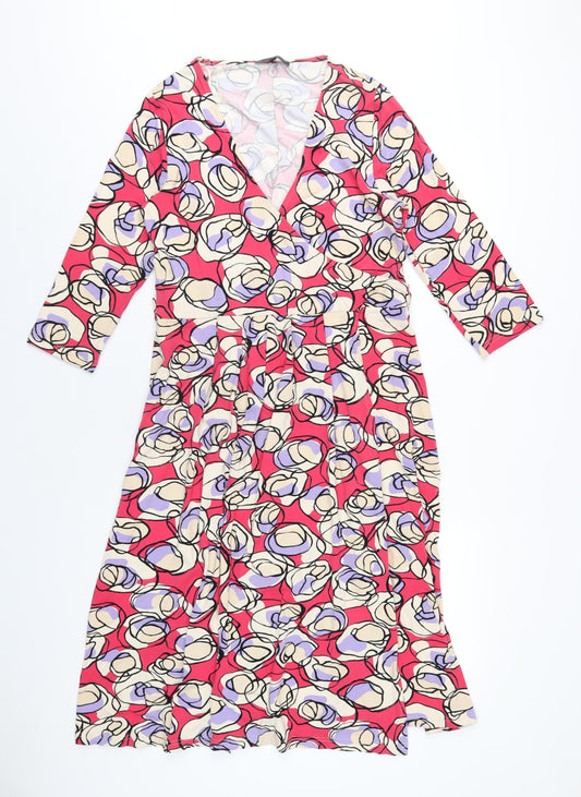 Betty Jackson Womens Pink Geometric Viscose A-Line Size 14 V-Neck Pullover