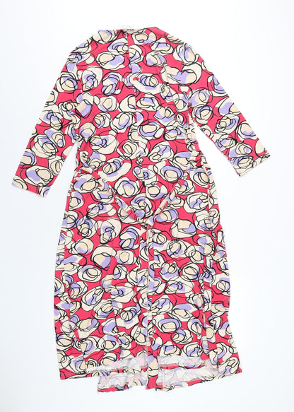 Betty Jackson Womens Pink Geometric Viscose A-Line Size 14 V-Neck Pullover