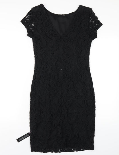 Roman Womens Black Cotton Bodycon Size 12 Round Neck Zip