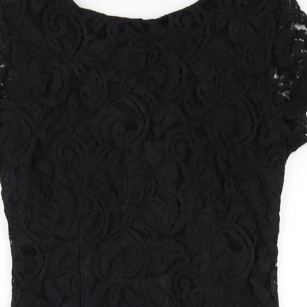 Roman Womens Black Cotton Bodycon Size 12 Round Neck Zip