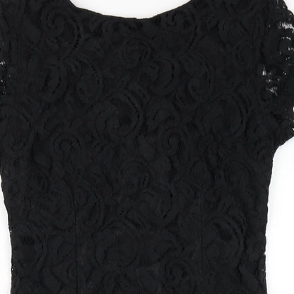 Roman Womens Black Cotton Bodycon Size 12 Round Neck Zip