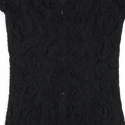 Roman Womens Black Cotton Bodycon Size 12 Round Neck Zip