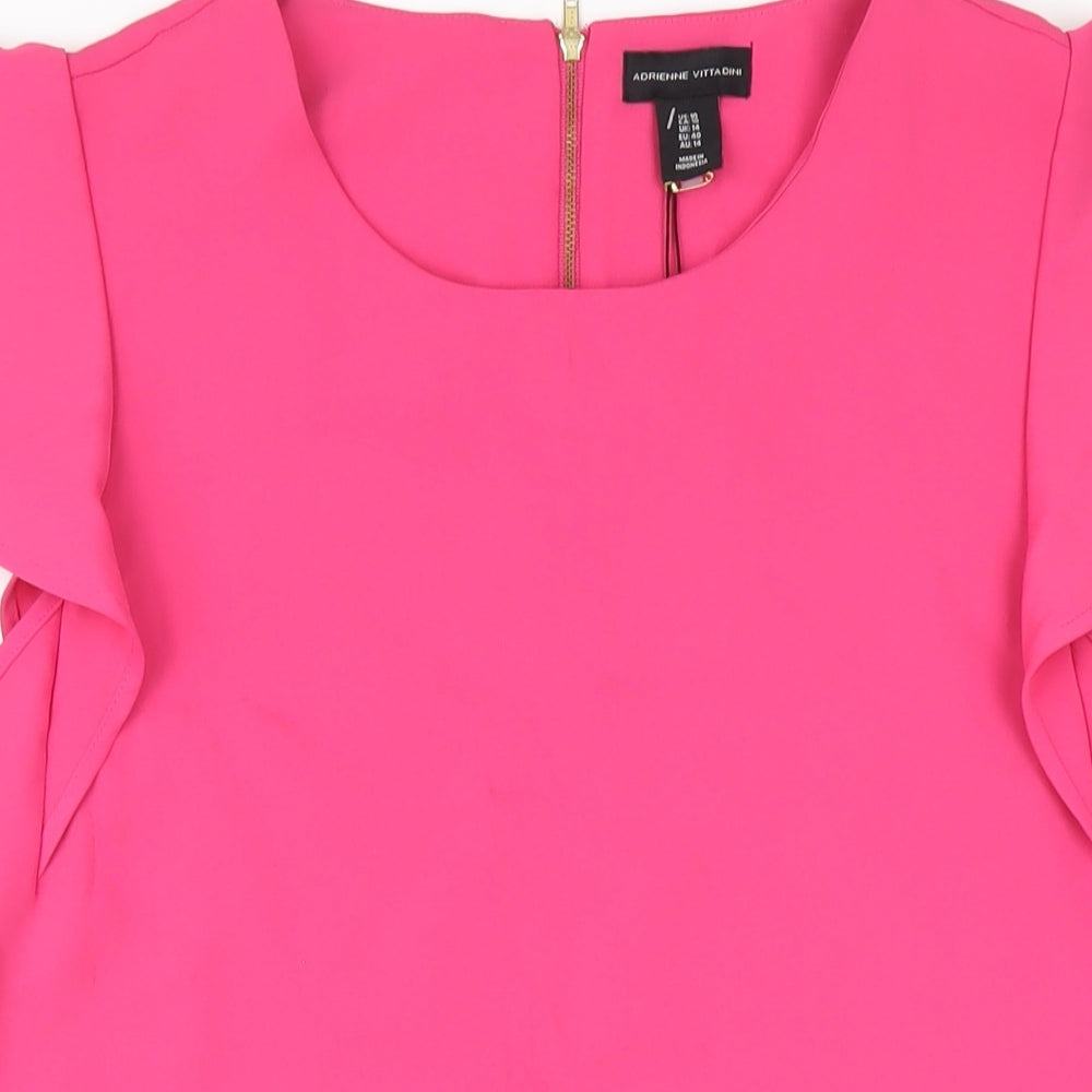 Adrienne Vittadini Womens Pink Polyester A-Line Size 14 Round Neck Zip