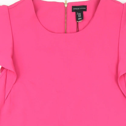 Adrienne Vittadini Womens Pink Polyester A-Line Size 14 Round Neck Zip