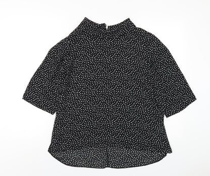 Wallis Womens Black Geometric Polyester Basic T-Shirt Size 14 Mock Neck