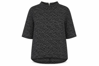 Wallis Womens Black Geometric Polyester Basic T-Shirt Size 14 Mock Neck