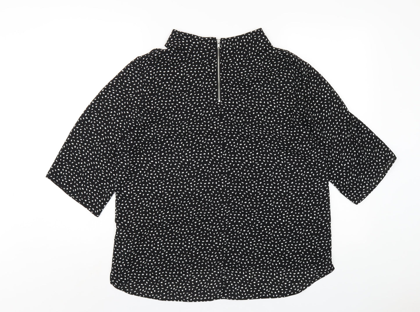 Wallis Womens Black Geometric Polyester Basic T-Shirt Size 14 Mock Neck
