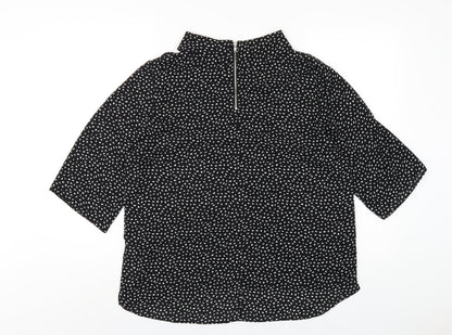 Wallis Womens Black Geometric Polyester Basic T-Shirt Size 14 Mock Neck
