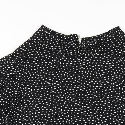 Wallis Womens Black Geometric Polyester Basic T-Shirt Size 14 Mock Neck