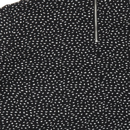 Wallis Womens Black Geometric Polyester Basic T-Shirt Size 14 Mock Neck
