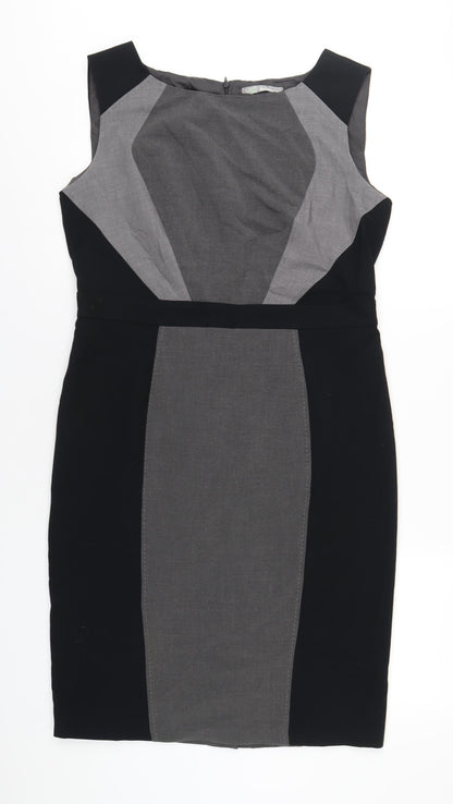 Marks and Spencer Womens Grey Polyester Pencil Dress Size 14 Round Neck Zip